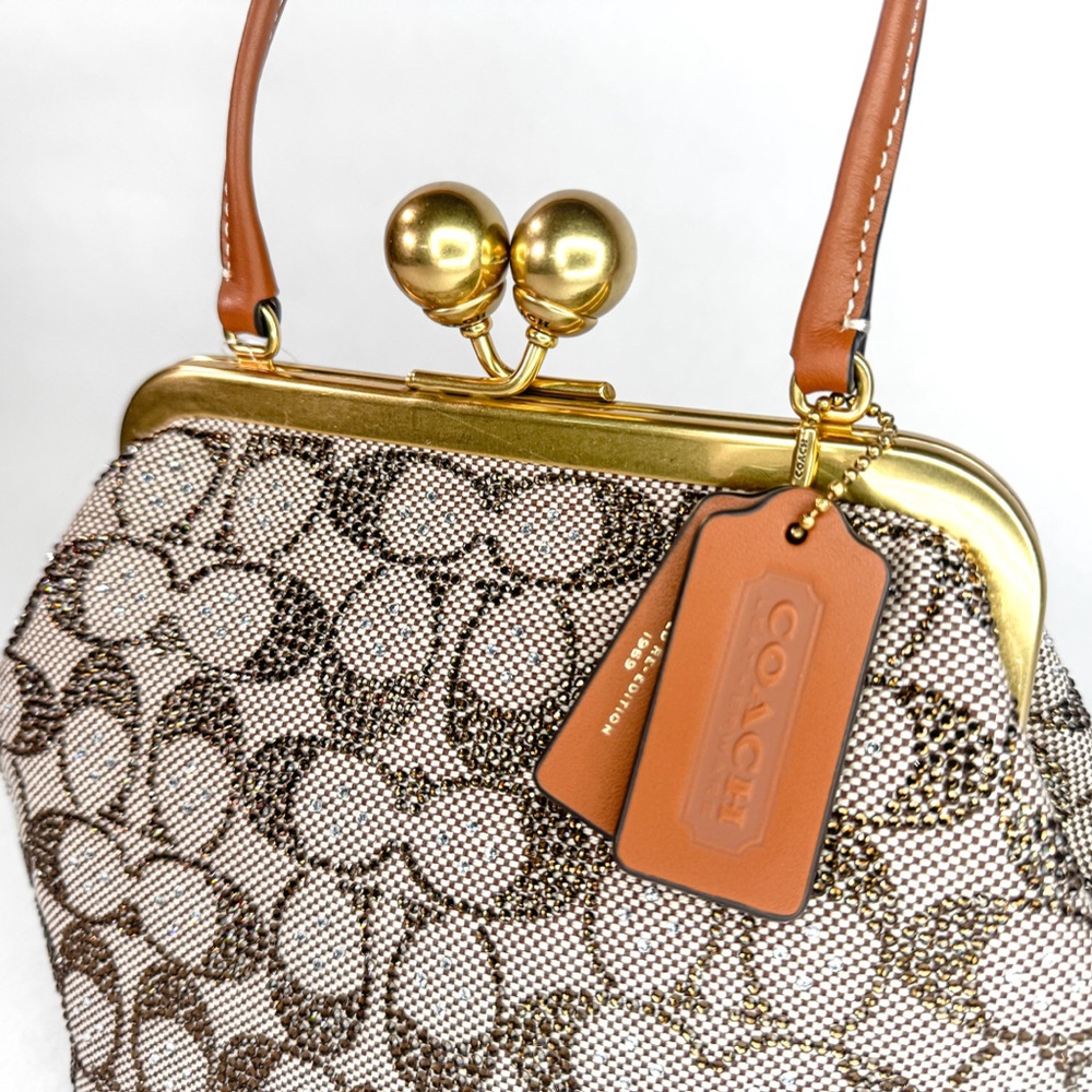 ✨ Coach Crystal Signature Jacquard Kisslock 16 Frame Bag Satchel ✨ - Picture 10 of 11